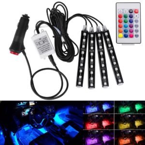 Car Interior LED Atmosphere Light with Remote Control – Multi-Color Music Sync Ambient Strip Lamp (12V)