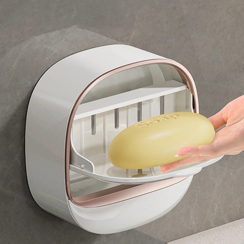 1PC Soap Box Wall Mounted Light Luxury Soap Holder Punch Free Drain Laundry Soap Box Easy Cleaning | Random Colour - Image 4